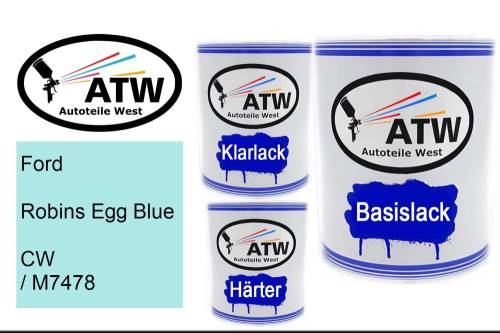 Ford, Robins Egg Blue, CW / M7478: 1L Lackdose + 1L Klarlack + 500ml Härter - Set, von ATW Autoteile West.